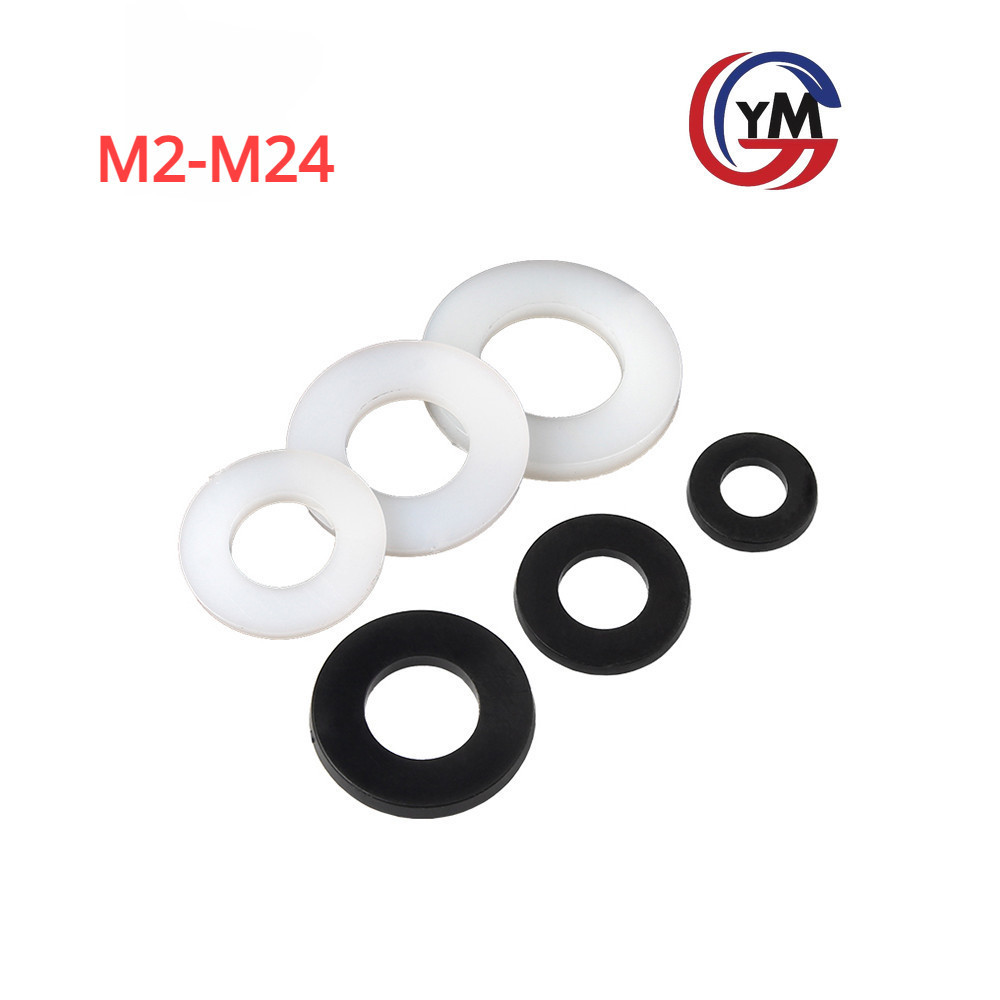 [ Ymh1] ขาว ดำ แหวนอีแปะ ไนลอน พลาสติก แหวนรอง น็อตสกรู M2-M24 Flat Washer Nylon Plastic Screw DIN12