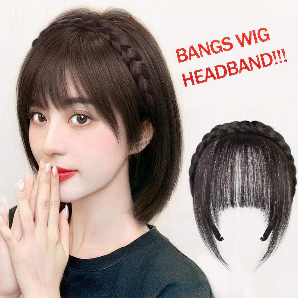 ปลอม Bangs วิกผมแถบคาดศีรษะสําหรับผู ้ หญิงผมสีขาวลื ่ น Braid Hair Band All-in-one ธรรมชาติหน ้ าผากอุปกรณ ์ เสริมผม