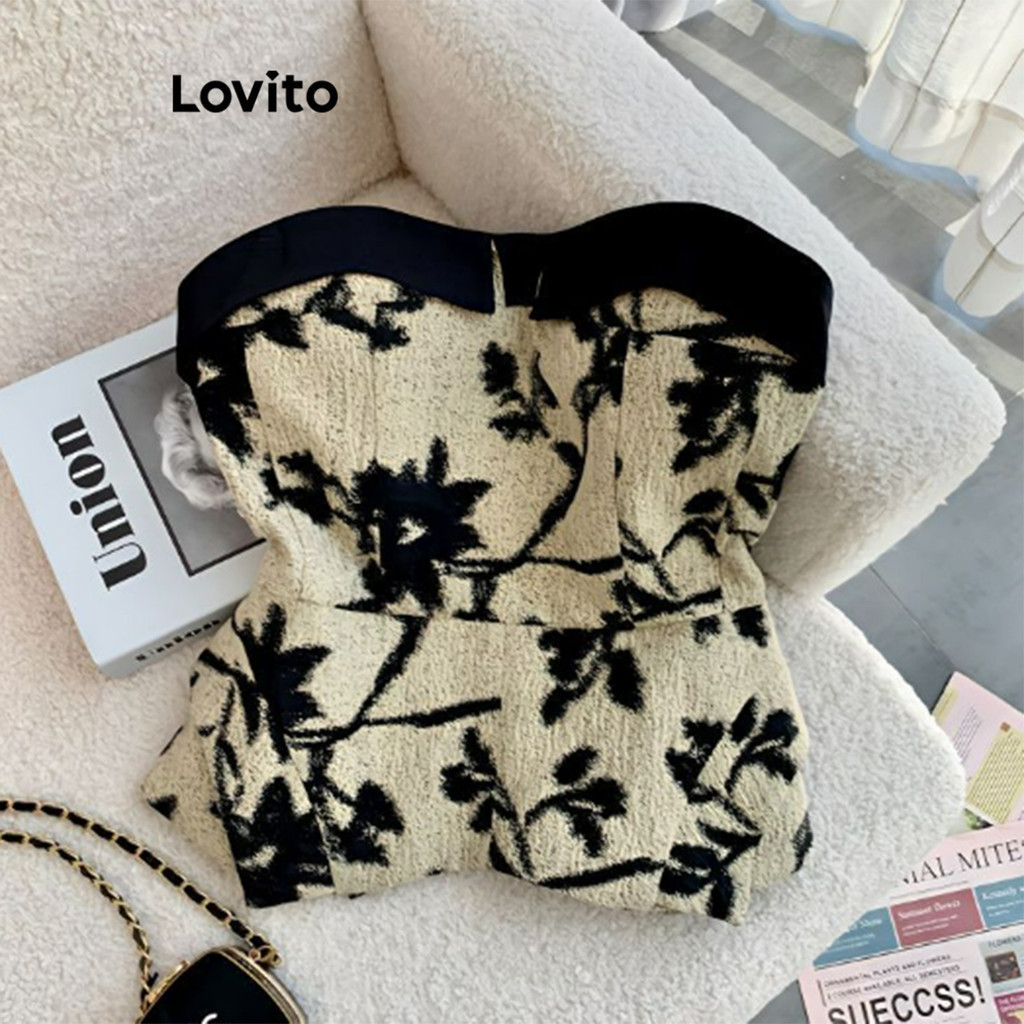 Lovito เสื้อเกาะอกผู้หญิง บล็อกสี ลายดอกไม้ สไตล์ลำลอง LNL37090 (หลายสี)