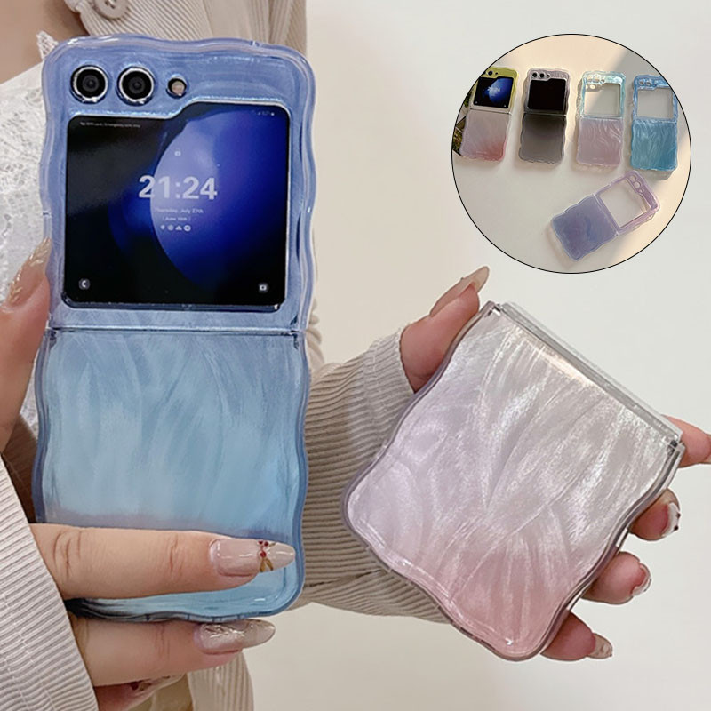 SAMSUNG หรูหราเงินออโรร่าไล่โทนสีปลอกที่มีสีสันsamsung Galaxy Z Flip 5 Z Flip 6 Z Flip 4 Z Flip 3 Soft TPUขอบหยักSlimกันกระแทกปกหลัง