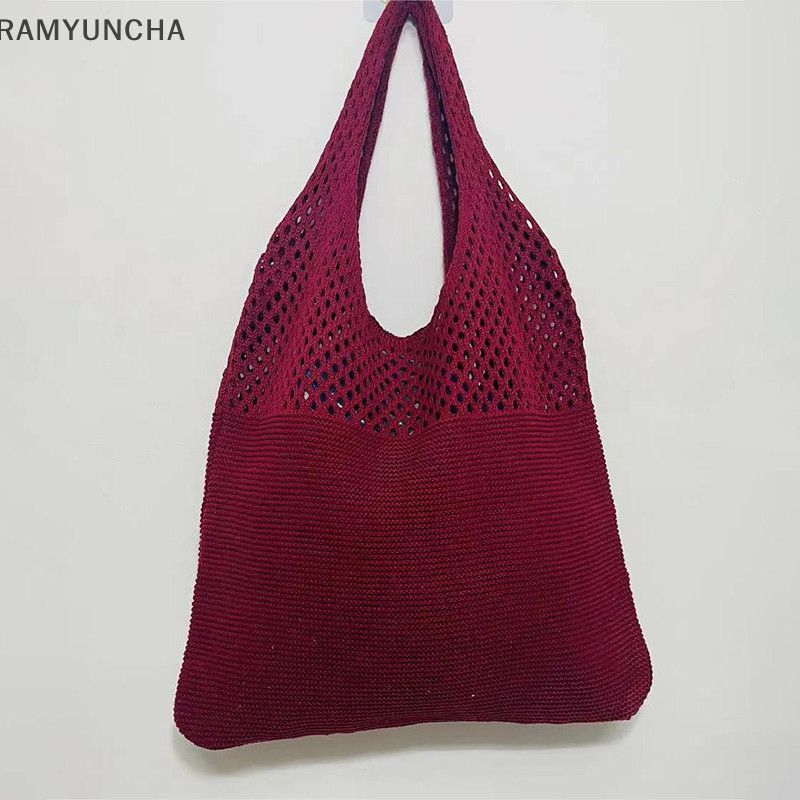 Ram Minimalist Retro Hollow Knit หนึ ่ งไหล ่ ผู ้ หญิงแฟชั ่ น Tote กระเป ๋ าอเนกประสงค ์ OTC