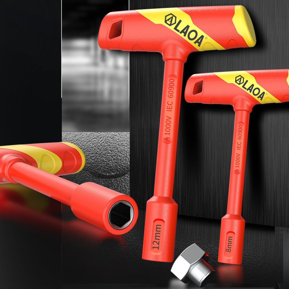 Laoa VDE T-shape ซ็อกเก็ตประแจ CR-V 4-14 มม.Hex Key 58HRC ฉนวนหกเหลี่ยมไขควงซ็อกเก็ต