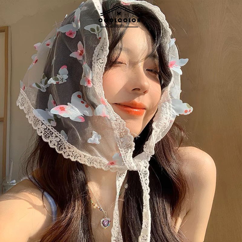 ในไทย💖ผ้าโพกหัวผ้าพันคอขอบลูกไม้ผีเสื้อไล่โทนสีมีสีสันสามเหลีInsเครื่องประดับผม แฟชั่นใหม่สําหรับผู้หญิง - รูปที่ 6