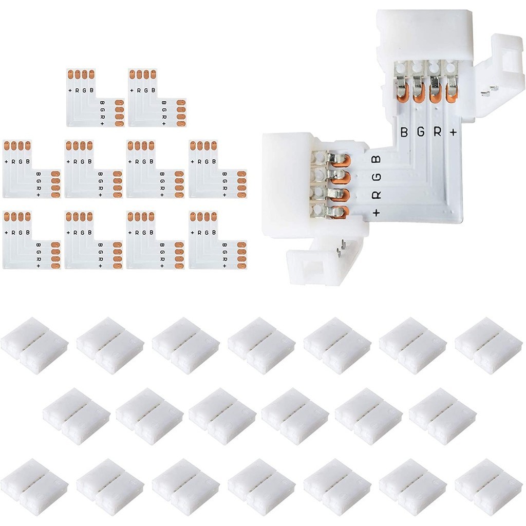 10 ชุด 4Pin Led Connector L รูปร่าง 4-Pin Led Connectors 10 มม.มุมขวามุมตัวเชื่อมต่อ Solderless อะแดปเตอร์ขั้วต่อ Terminal สําหรับ 3528/5050 SMD RGB Led Strip Connector – โปรปัง