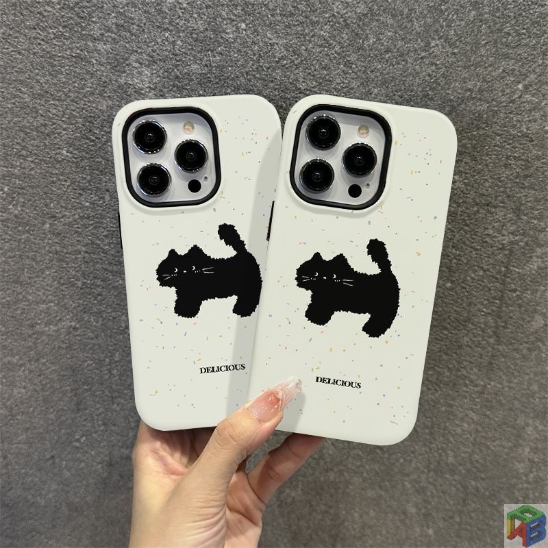 แมวดําเหมาะสําหรับ iphone11 12pro 14 15/16plus เคสโทรศัพท์ซิลิโคนอ่อนนุ่มฮาร์ดฟิล์มปก 13 15/16promax กันกระแทก Xs XR Xsmax 11 ผู้หญิง 12 7 8plus
