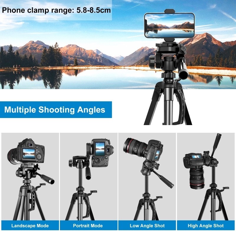 Professional Aluminum Selfie Live Tripod Mount Camera Tripod Bracket with Three-dimensional Head & Phone Clamp