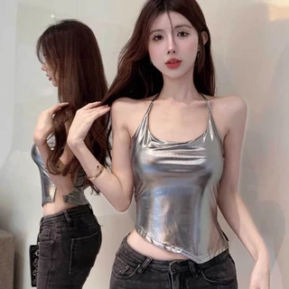 พร้อมส่ง เสื้อสีเงินเมทาลิก เซ็กซี่ สายเดี่ยวผูกคอ