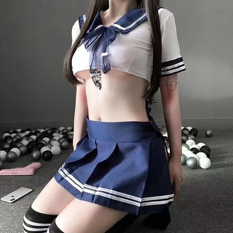 YJ Sexy Maid Dress Schoolgirl Uniform Cosplay Costume Babydoll Lingerie Porno Role Play Exotic Linge