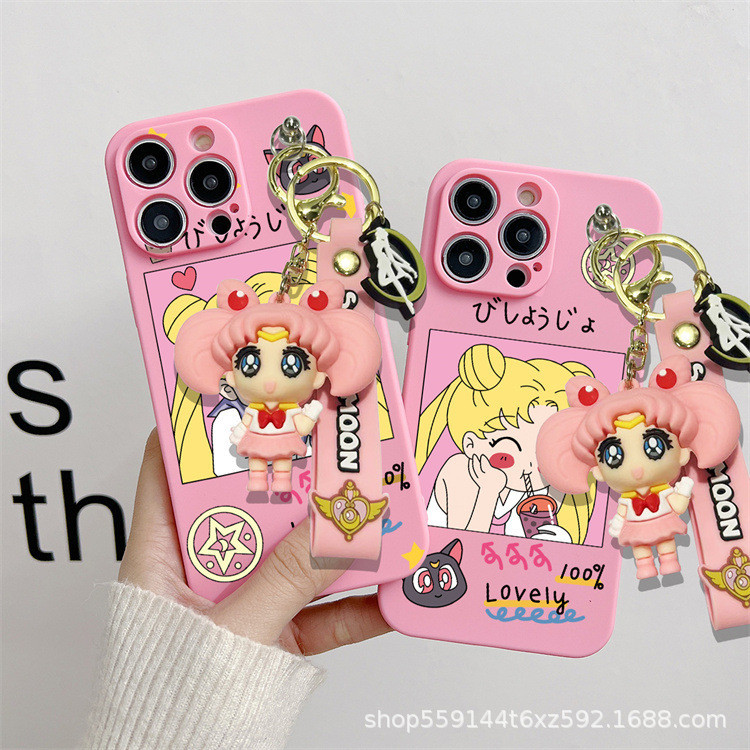 สําหรับ Xiaomi Redmi Note 13 12 11 10 9 8 Pro 12S 11S 10S 9S Redmi 14C 13C 12C 10C A3 A2 A1 Plus 9A 9C 9T สนุกความงามสาวนักรบ Tsukion Usagi + ตุ ๊ กตาพวงกุญแจสีชมพูโทรศัพท ์ กรณี