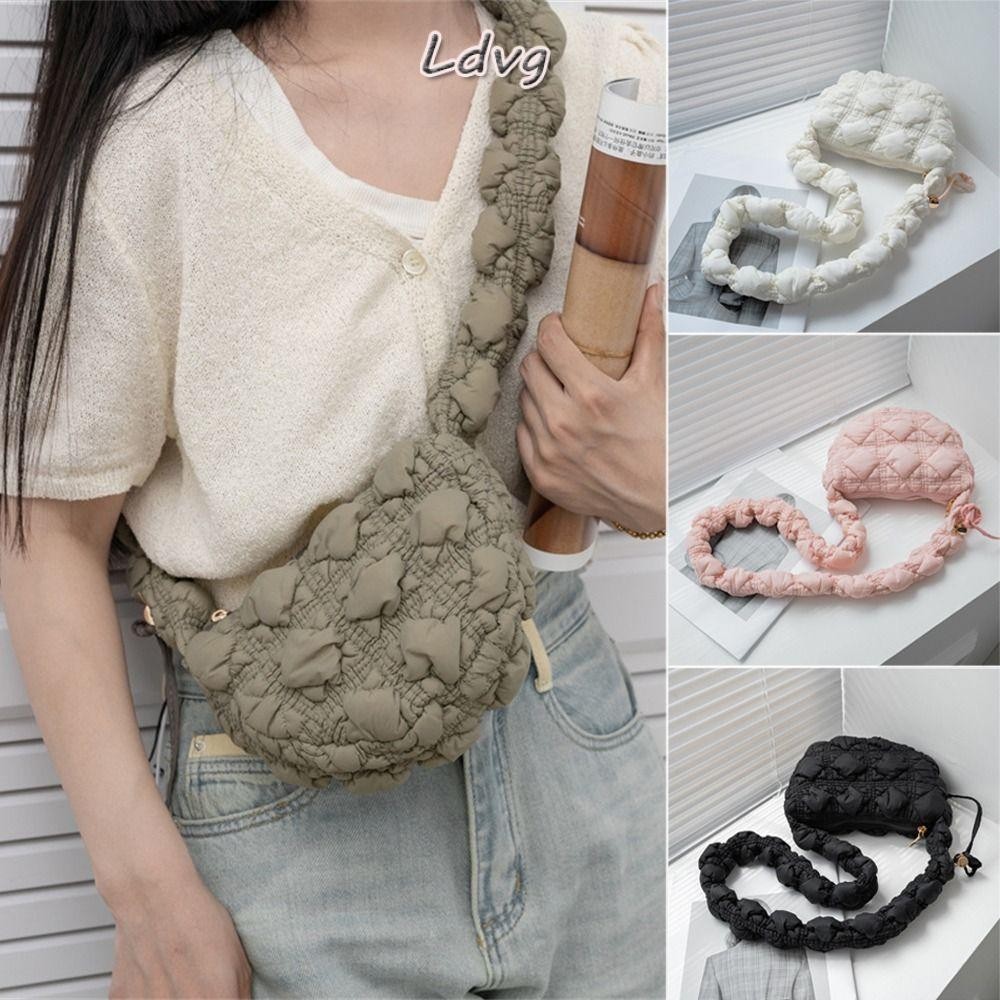 Ldvg Messenger Bag, Bubbles Cloud Quilted Shoulder Bag, Simple Pleated Solid Color Handbags Women Girls