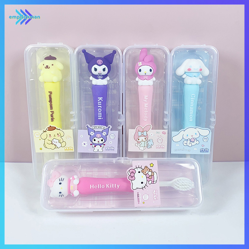 Epmn > Sanrio แปรงสีฟันผมนุ ่ มพร ้ อมกล ่ อง Kuromi Hello Kitty ซิลิโคนจับแปรงสีฟันบ ้ านหรือเดินทางทําความสะอาดช ่ องปากสาวของขวัญใหม ่