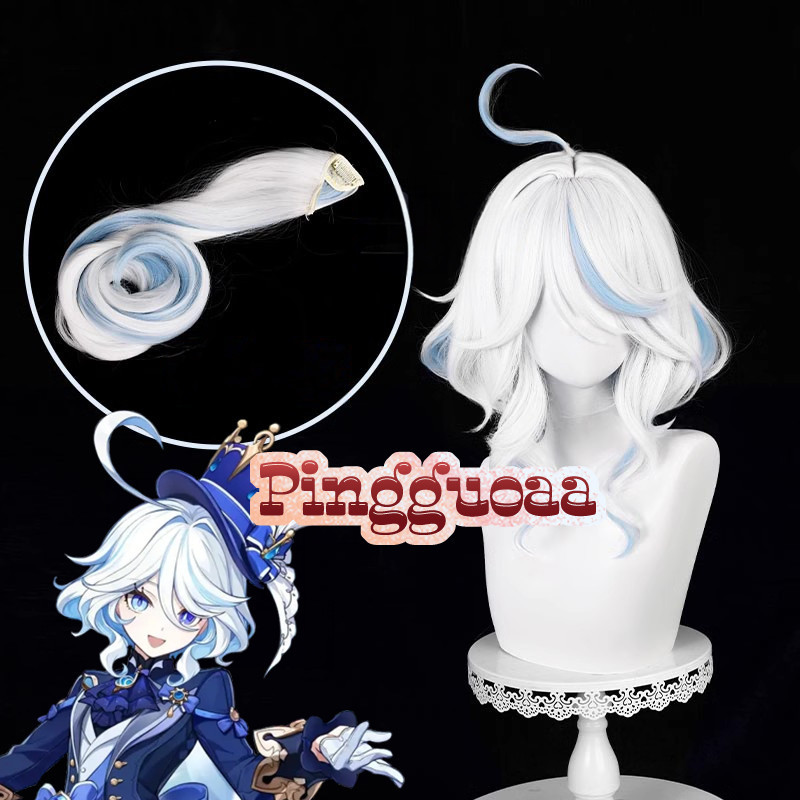 【Manmei】Genshin Impact Focalors Cosplay Wig 80cm Long Hair Extension Heat Resistant Synthetic Hair