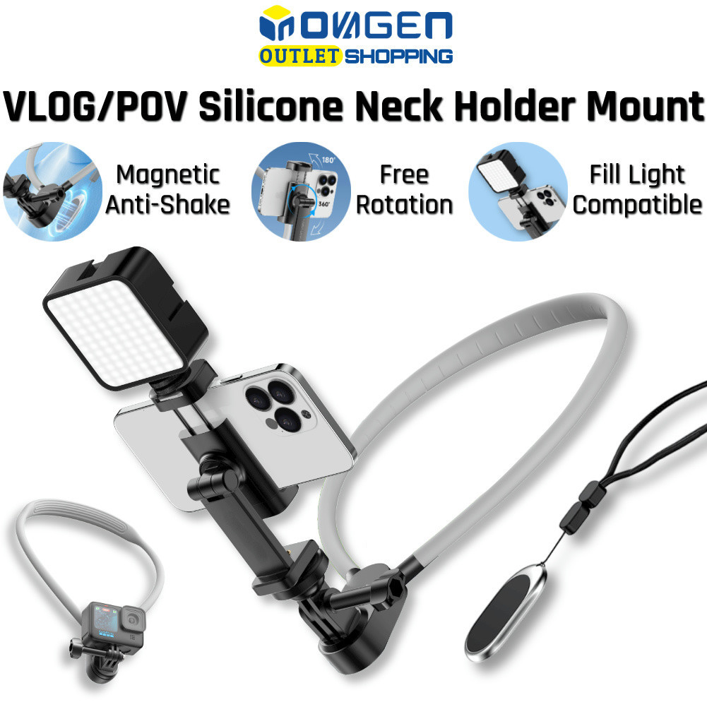 Inovagen Magnetic Anti-Shake Neck Mount ဖုန်း/ကင်မရာ တပ်ဆင်ကိရိယာ (Fill Light တွဲဖက်) POV/Vlog အတွက် GoPro Max, DJI, Insta360