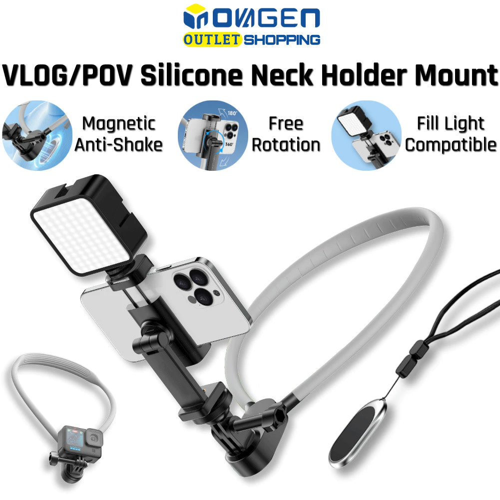 Inovagen Magnetic Anti-Shake Neck Mount Phone Holder,Fill Light Compatible,POV/Vlog Neck Strap Holder Mount Lanyard สําหรับโทรศัพท์และกล้องแอคชั่น GoPro Max,DJI,Insta360