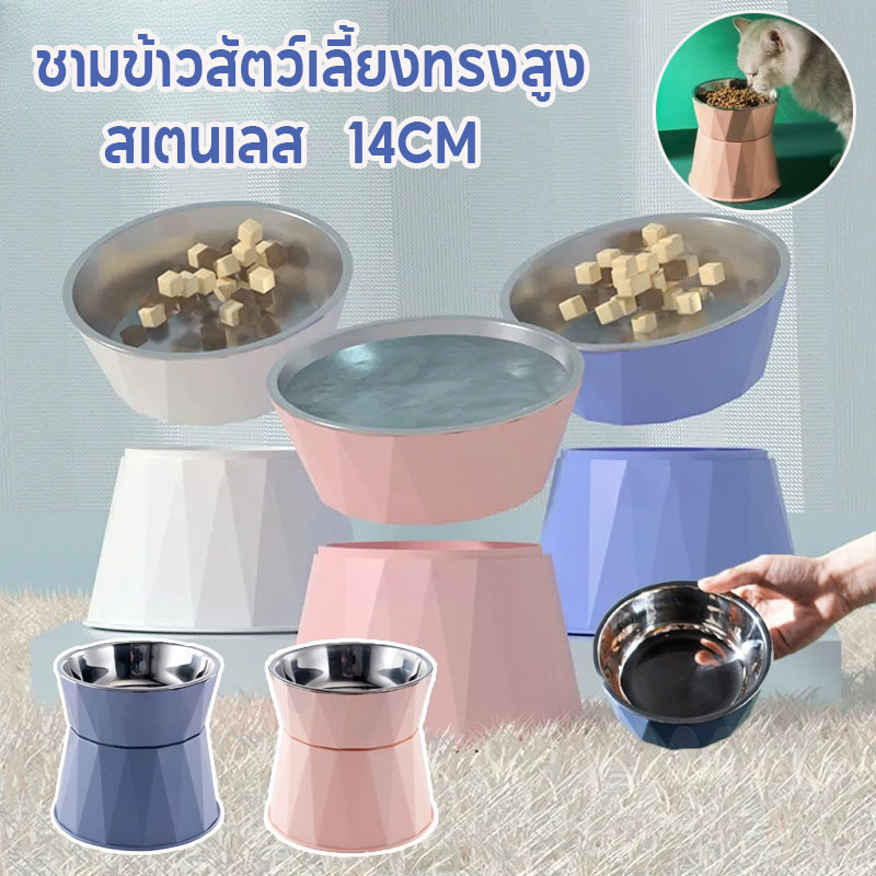 COD ชามข้าวสัตว์เลี้ยงทรงสูง แมวสองชั้นชามอาหารสุนัข สูงถึง 14 Cm สเตนเลส ปกป้องลูกแมวและคอของสุนัข