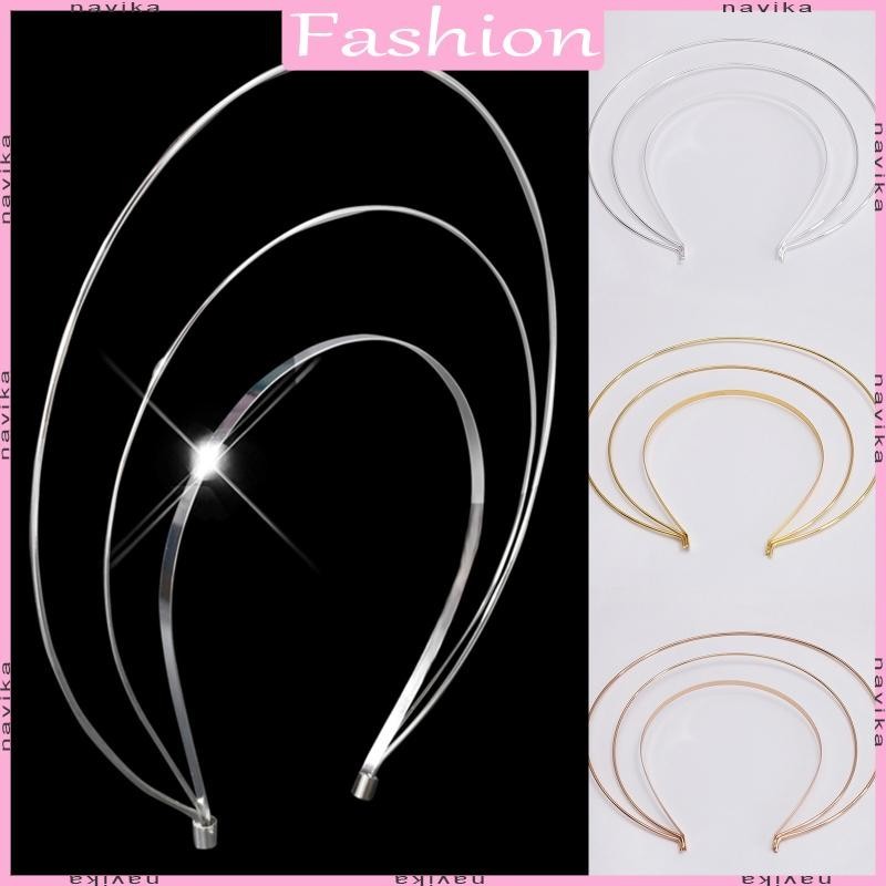 Nav Smooth Metal Headbands ผู้หญิงผม DIY Craft Blank Thin ลวดเหล็กกรอบ Hairband สําหรับหัวคริสต์มาส Golden Si