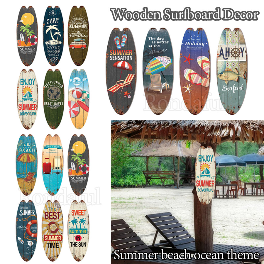 ไม้กระดานโต้คลื่นตกแต่งผนังไม้ Surf Art Wall Decor ฤดูร้อนสไตล์ฮาวายตกแต่งประตูสําหรับตกแต่ง ometyth