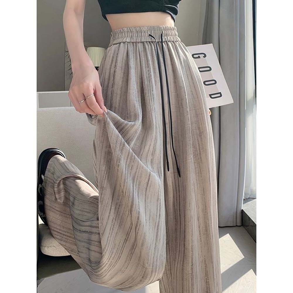 amber pants ผ ้ าไหมน ้ ําแข ็ งภาพวาดกางเกงขากว ้ างผู ้ หญิงฤดูร ้ อนบางสบายๆเอวสูงตรงผ ้ าม ่ านชั ้ นกางเกง