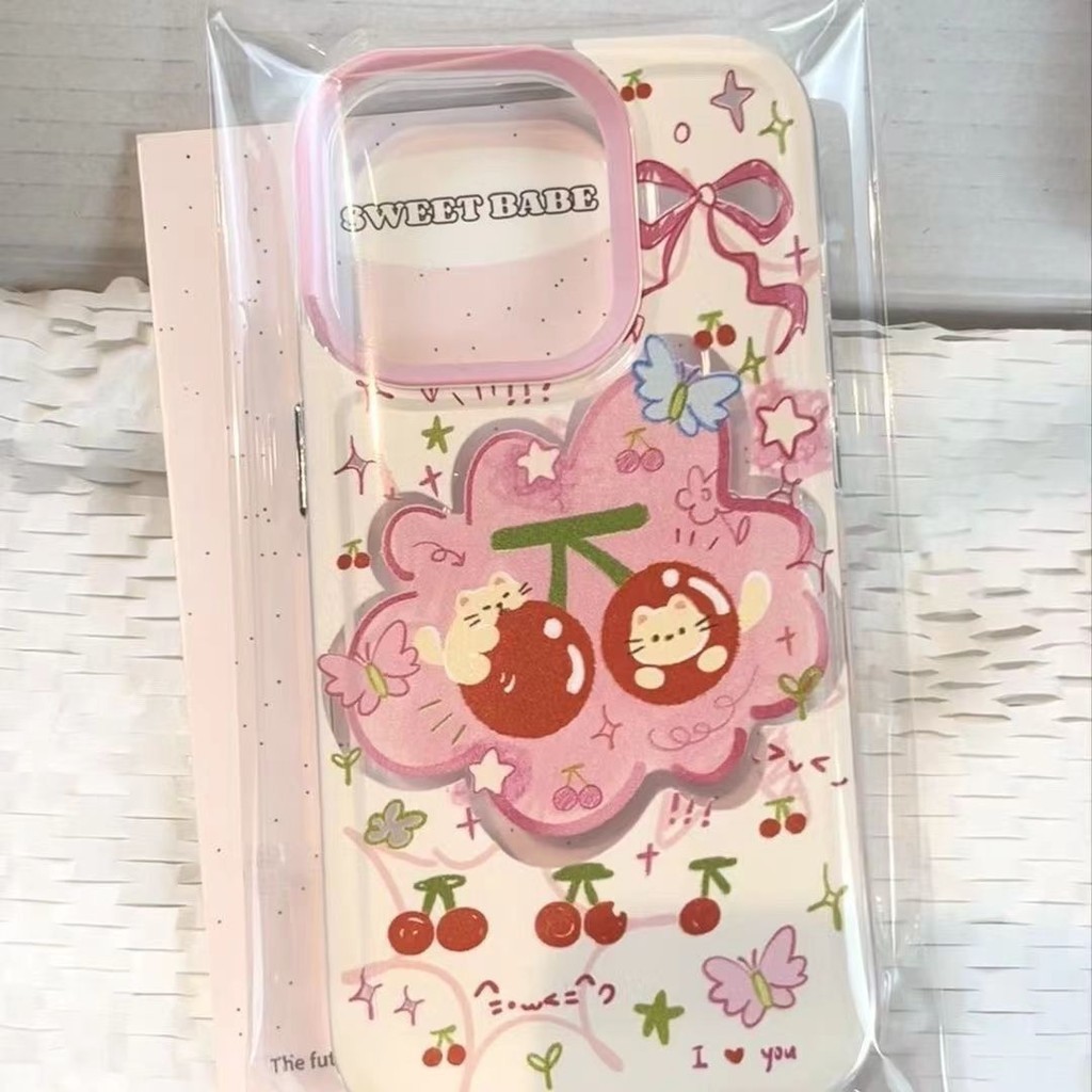 {จัดส่งด่วน} เคสโทรศัพท์ซิลิโคนอ่อนนุ่มลายลูกแมวเชอร์รี่เหมาะสําหรับ iPhone x/xs/xr/xsmax/7/8plus/11Promax/12/13/14Promax/15 เคสกันกระแทกแบบรวมทุกอย่าง