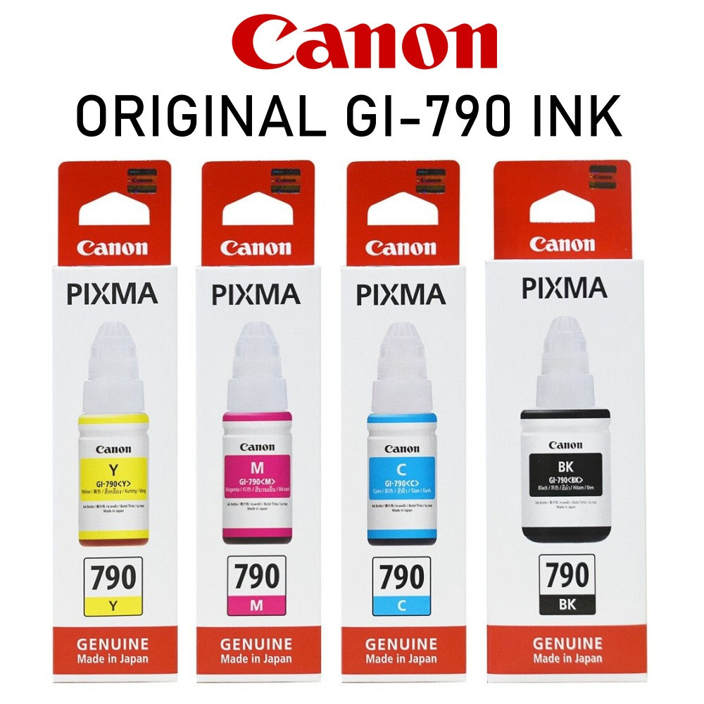 หมึกเติม CANON INK # GI-790 หมึกขวดแท้ 4 สี BK / C / M / Y สำหรับ Canon Pixma G1010 / G2010 / G3010 