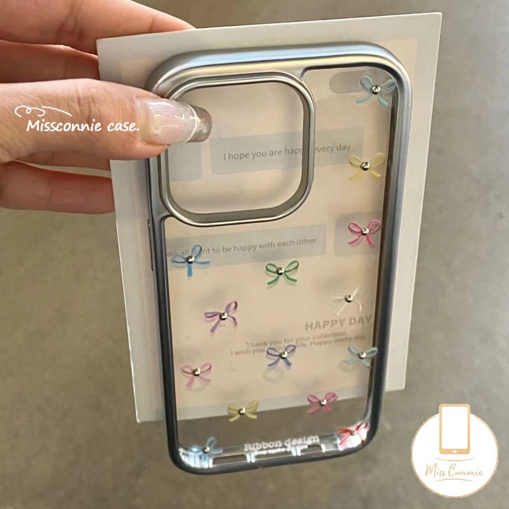 สีสัน Bowknot โปร่งใสสําหรับ IPhone 11 13 15 16 12 14 Pro Max X XR 7Plus XS Max 14 16 15 7 8 Plus SE แฟชั่นสร้อยข้อมือผีเสื้อหรูหรา Electroplated กรอบฝาครอบ