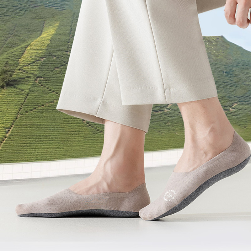 อีซีเอ็มเอ็น ผู้ชายถุงเท้าผ้าไหมน้ําแข็งผ้าฝ้ายด้านล่างตาข่ายบางลื่นธุรกิจตื้นถุงเท้าเรือที่มองไม่เห็น