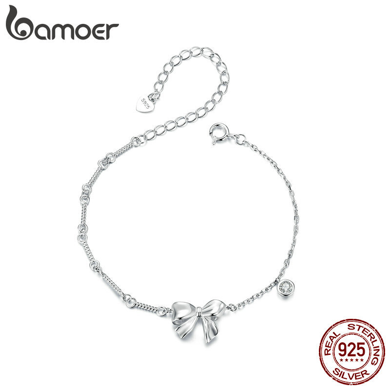 Bamoer 925 Sterling Sliver Bracelet ของขวัญเครื่องประดับ Bowknot สําหรับผู้หญิง