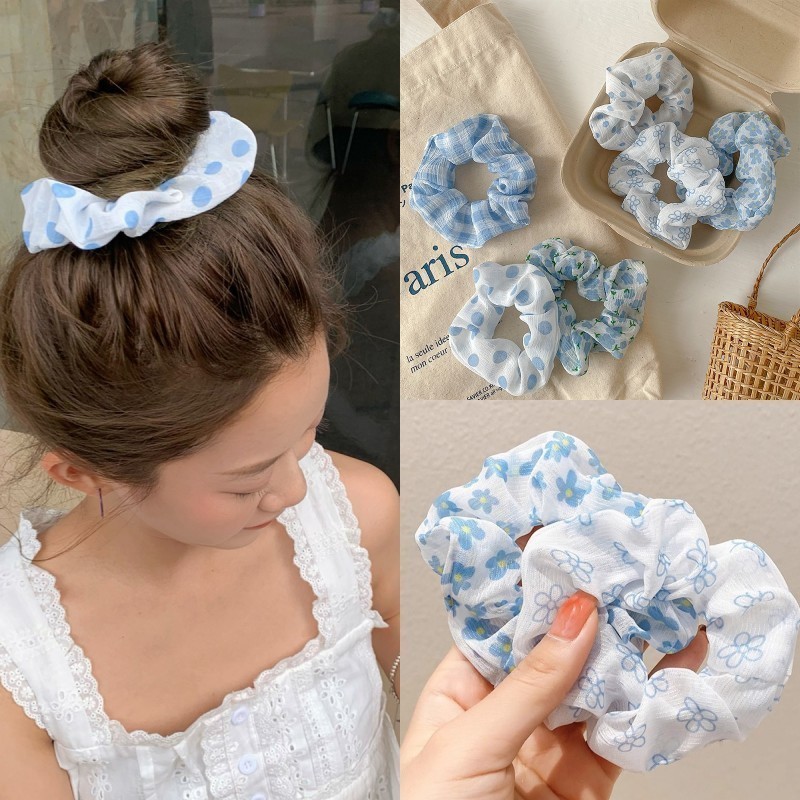 ใหม่สีฟ้าขนาดใหญ่ลําไส้ผูกผมผู้หญิงสไตล์เกาหลี อิน เชือกผมพรีเมี่ยมเรียบง่ายและทันสมัยเครื่องประดับผม