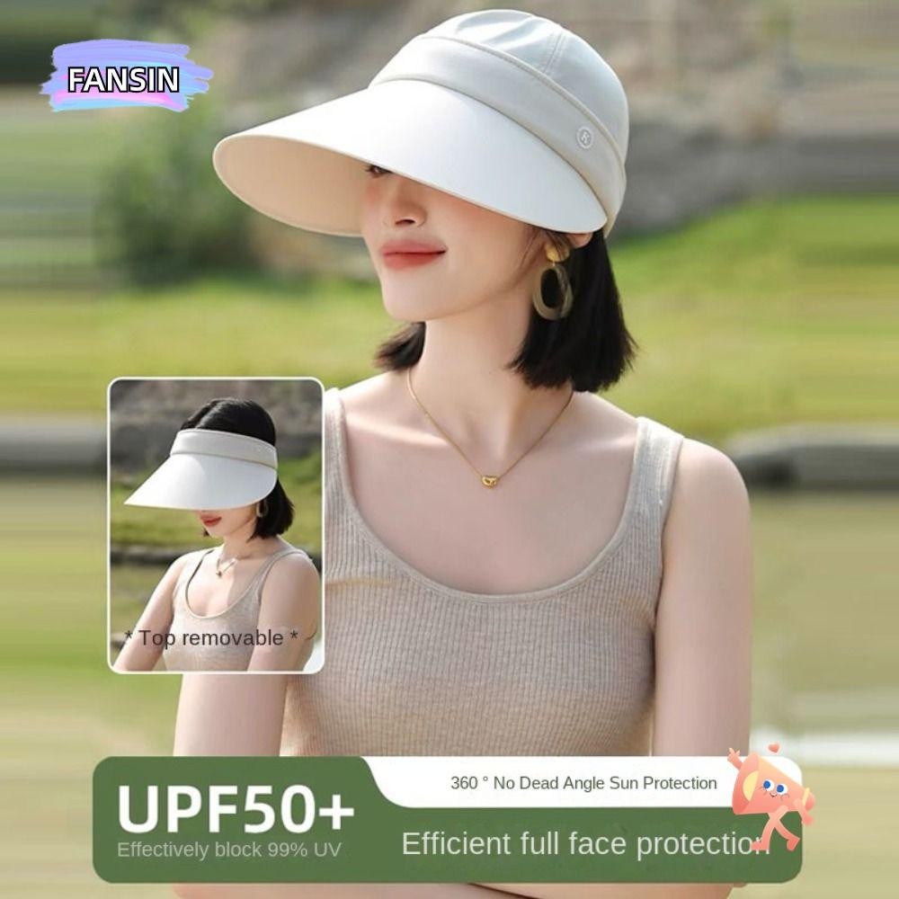 Fansin หมวกฤดูร้อนผู้หญิง, UV Protection ปรับ Big Brim Sun หมวก, ครีมกันแดดแบบพับได้พร้อมหมวกแบบถอดได้ Top Visor Caps