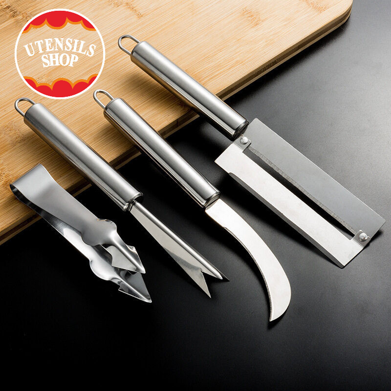 UTENSILS คีมคีบสับปะรดสแตนเลสที่ล้างทำความสะอาดตาสับปะรดสุดสร้างสรรค์เครื่องตัดผลไม้แหนบเครื่องมือในครัวผลไม้ที่หั่นผล