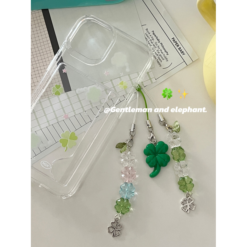 ญี่ปุ่นและเกาหลี Instagram Lucky Clover Handmade ลูกปัดสาวหัวใจโทรศัพท์ Chain Guben การ์ดหนังสือแขวนกระเป๋า CCD แขวนเชือก