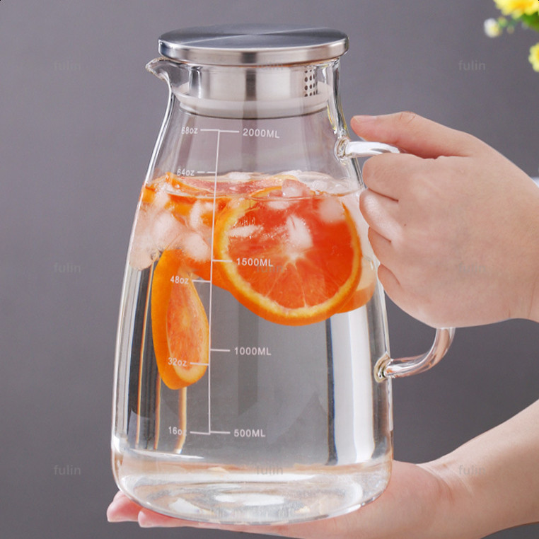1.5ล/2ล นอร์ดิกโปร่งใสหม้อแก้วเหยือกแก้วกาน้ําชาดอกไม้ทนความร้อนกาต้มน้ําเครื่องดื่มเย็นชาเหยือกกาต้มน้ําน้ําผลไม้ - รูปที่ 3