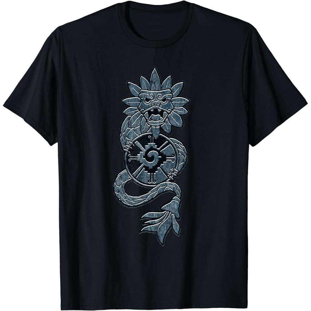 ใหม่ Quetzl Aztec Serpent Mayan Aztec Stone Tอินคา Toltec เสื้อยืด