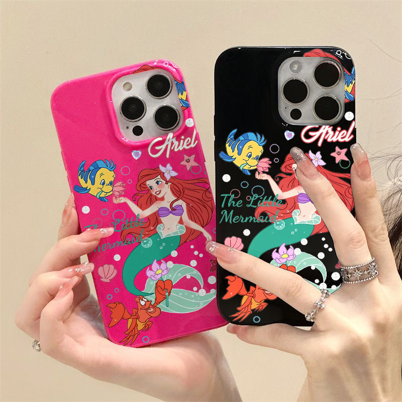 Bright สีดําการ์ตูนกันน้ําสําหรับ IPhone 14 15 Pro Max 13 12 11 Plus XS X XR 7+8 Plus นุ่มคู่ความงามซิลิโคนกันกระแทกน่ารักปลอกใสฝาครอบโทรศัพท์