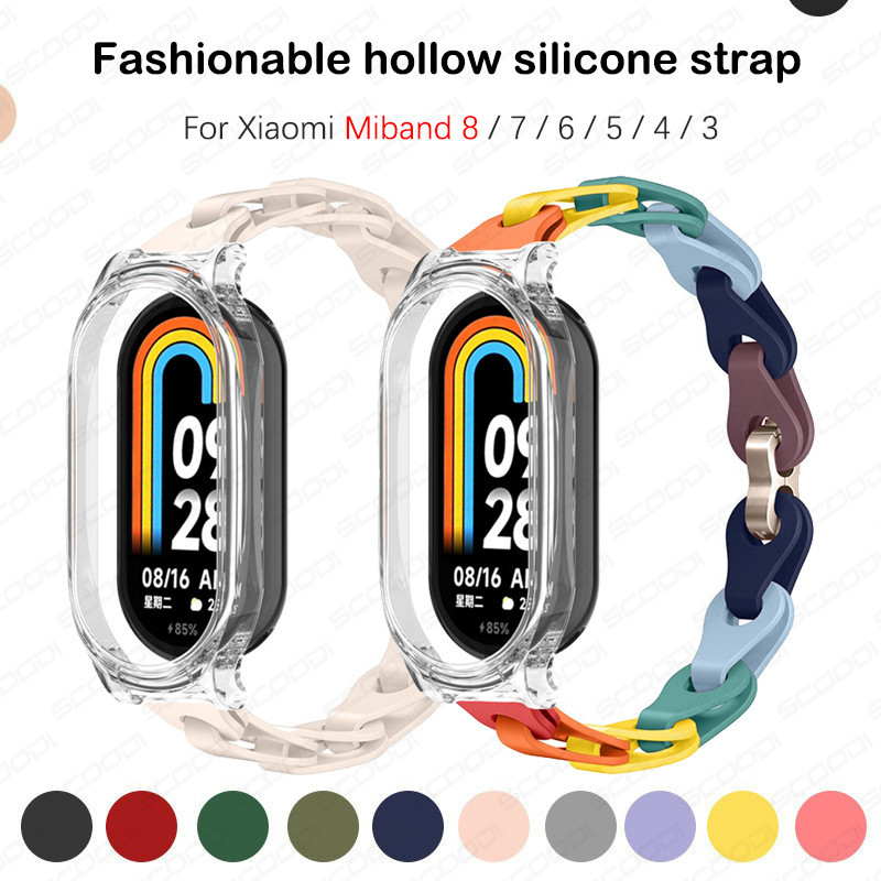 สายรัดแบบกลวงพร้อมเคสสำหรับ For Xiaomi Mi Band 10 9 8 7 6 5 4 3 สายรัดข้อมือซิลิโคน สายรัดข้อมือสีสันสดใสสำหรับ for Miband 10/9/8/7/6/5/4/3 สายรัดข้อมือแบบสปอร์ต อุปกรณ์เสริมที่เปลี่ยนได้
