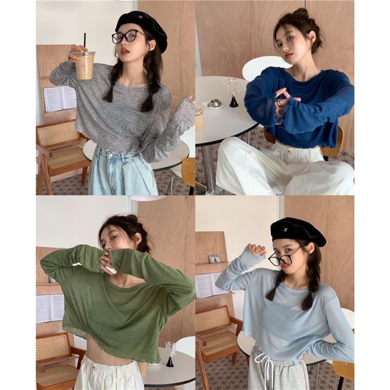 Lune_Graceเสื้อครอปแขนยาว คอกลมผ้านุ่มบางเบาใส่สบาย แฟชั่นวัยรุ่นเกาหลี รุ่น2926
