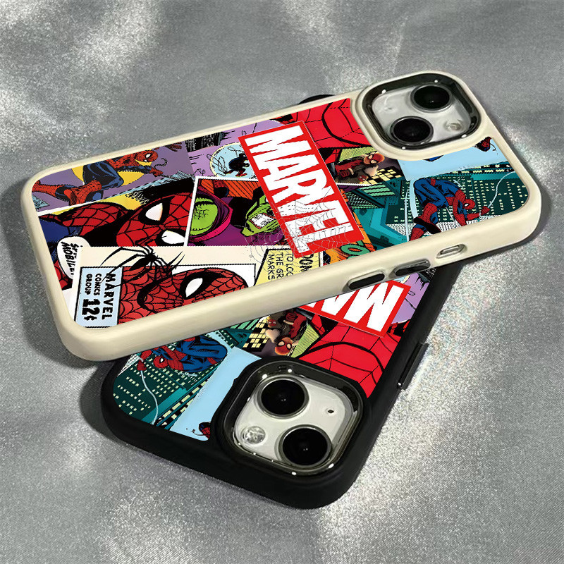 แท็กอะนิเมะ Spider Man เคสโทรศัพท์สําหรับ IPhone 11 12 14 15Plus 13 Pro Max Se2020 7 8Large Hole หรูหรากันกระแทก Electroplate กรอบเคสโทรศัพท์