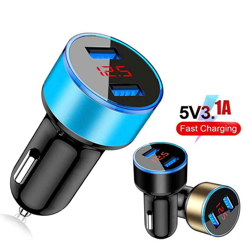 12v-24v 3.1A 5V Car Charger Dual USB 2 พอร์ตพร้อมจอแสดงผล LED Universal ชาร์จโทรศัพท์ Fast Charging 