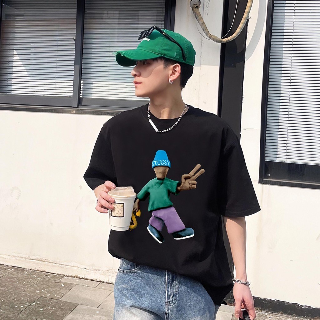 Y-T เสื้อยืดโอเวอร์ไซส์ เสื้อคอกลม ลายพิมพ์ "STUSSY" สวมใส่สบาย ไม่หดตัว ผ้าฝ้าย 100% พร้อมส่ง