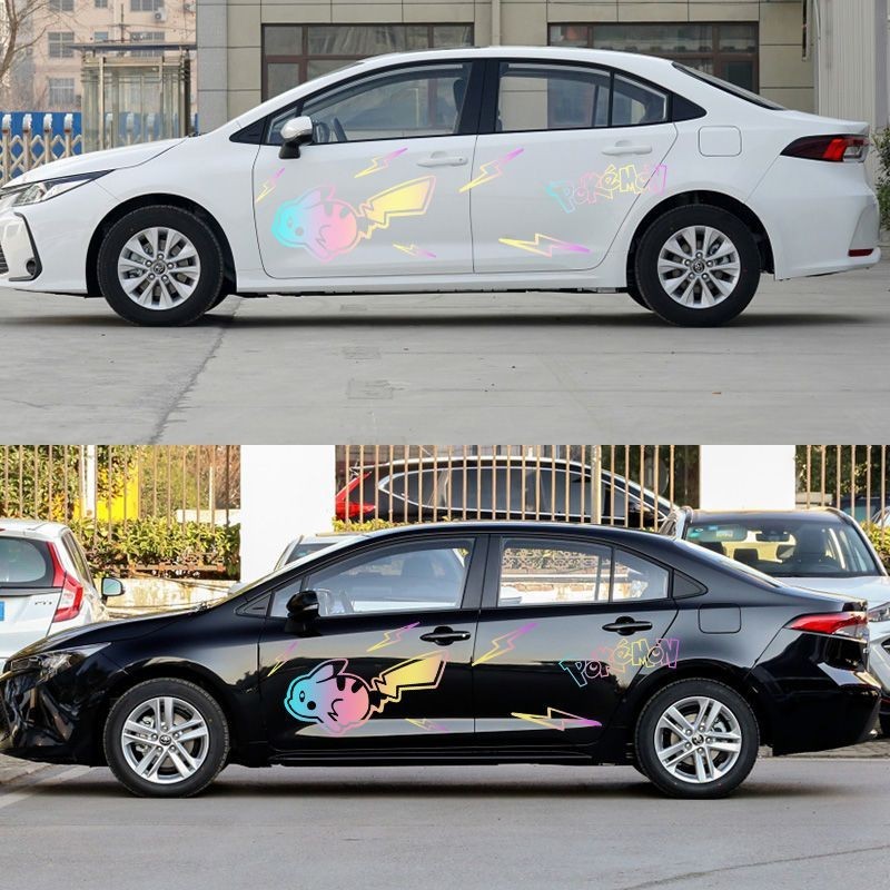 Lightning Pikachu Hollow Car Sticker การ์ตูนบุคลิกภาพสร้างสรรค์ Cool Trend Body Colorful Laser Car S