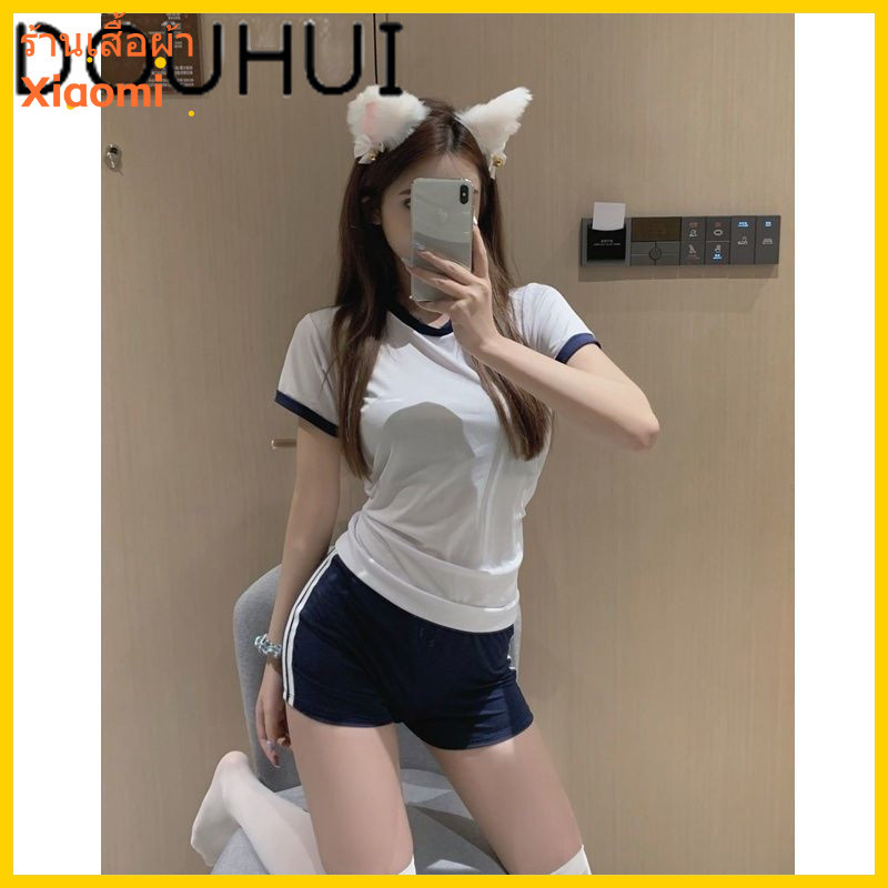 DUOHUI ชุดกีฬา YYDS กางเกงขาสั้น ชุดนอนแขนสั้น คอสเพลย์ สไตล์ญี่ปุ่น ชุดกีฬานักเรียนมัธยมปลาย
