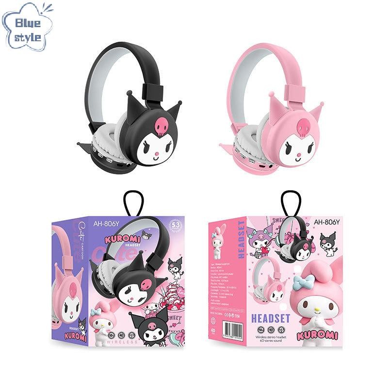 Bluestyle Sanrio Kuromi Hello Kitty น่ารักหูฟังไร้สายชุดหูฟังการ์ตูนชุดหูฟังสเตอริโอหูฟังสําหรับเด็กสาวเด็กของขวัญใหม่