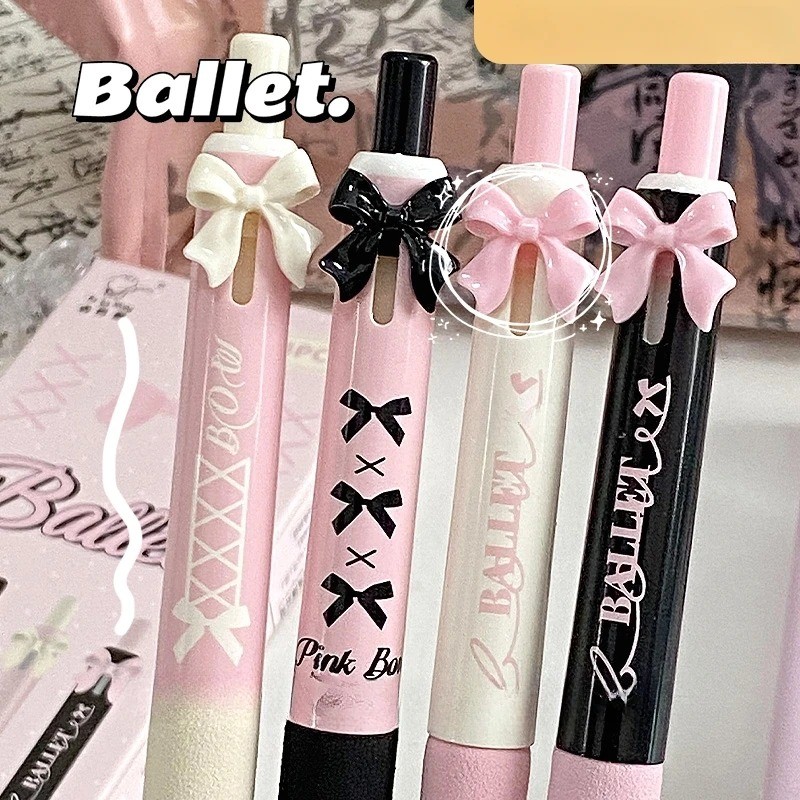 4ชิ้น/เซ็ตสีดําสีชมพูสีโบว์เจลปากกาสําหรับนักเรียนหวานเกาหลีโบว์เจลปากกา0.5มิลลิเมตรหมึกสีดําปากกาสําหรับ ผิด น่ารักอุปกรณ์การเรียน