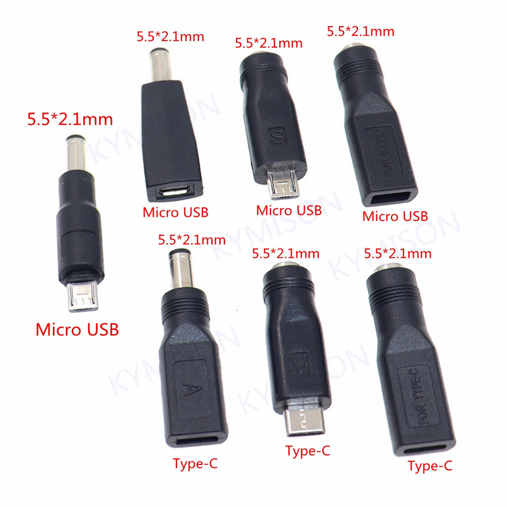 2pcs ประเภท C/แท็บเล็ต Micro USB 2.0 ถึง DC 5.5x2.1 มม.แจ็คอะแดปเตอร์ปลั๊ก USB C ถึง DC 5.5*2.1 มม.อะแดปเตอร์ 5V