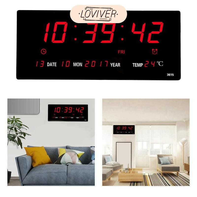 LOVIVER Led Digital Wall Clock ปฏิทินจอแสดงผลขนาดใหญ่พร้อมอุณหภูมิในร่มวันที่และวันนาฬิกาสําหรับตกแต่งห้องนั่งเล่นในบ้าน
