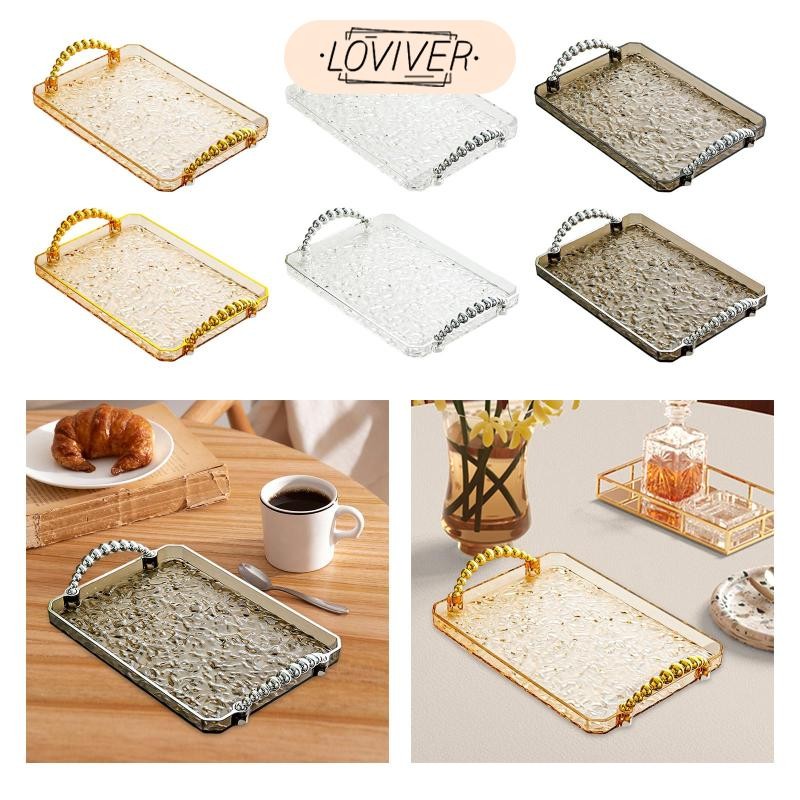 LOVIVER ถาดเสิร์ฟสี่เหลี่ยมผืนผ้าพร้อมที่จับตกแต่งถาดขนมถาดเก็บเครื่องประดับ