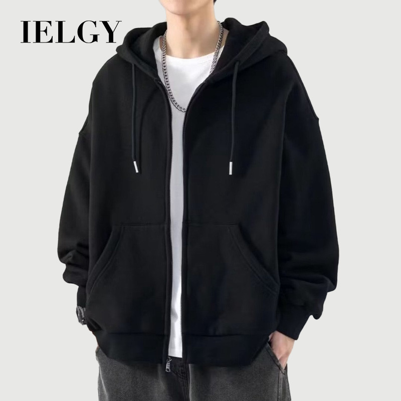 IELGY เสื้อกันหนาวคาร์ดิแกนมีฮู้ดสําหรับผู้ชาย,เสื้อแบรนด์แฟชั่นฤดูใบไม้ผลิและฤด