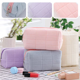 กระเป๋าเครื่องสำอาง กระเป๋าดินสอ แบบพกพา สีแคนดี้ ผ้าสักหลาดนิ่ม