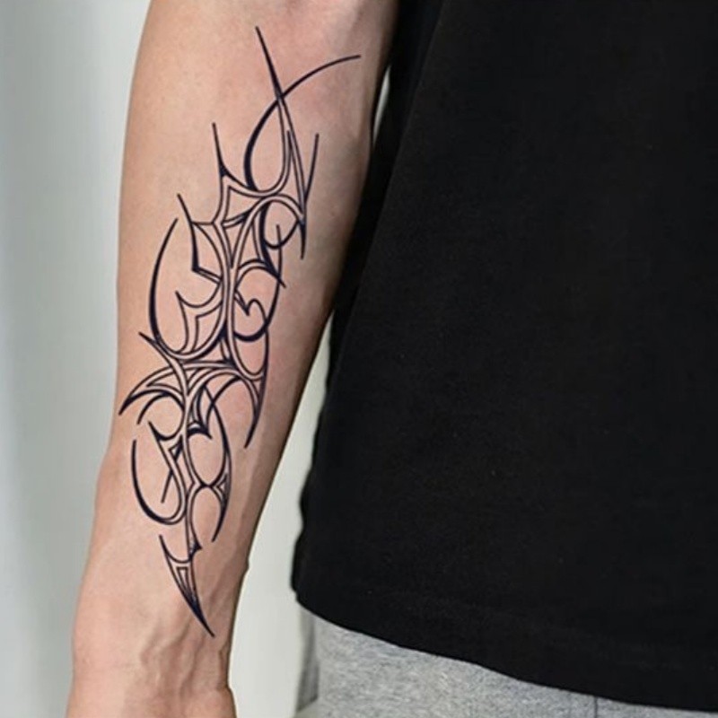 รอยสักลายหนามยาวสาวเซ็กซี่แขนพืชสักสติกเกอร์รอยสักกันน้ําติดทนนาน15วันสติกเกอร์ผิวรอยสักปลอมชั่วคราว