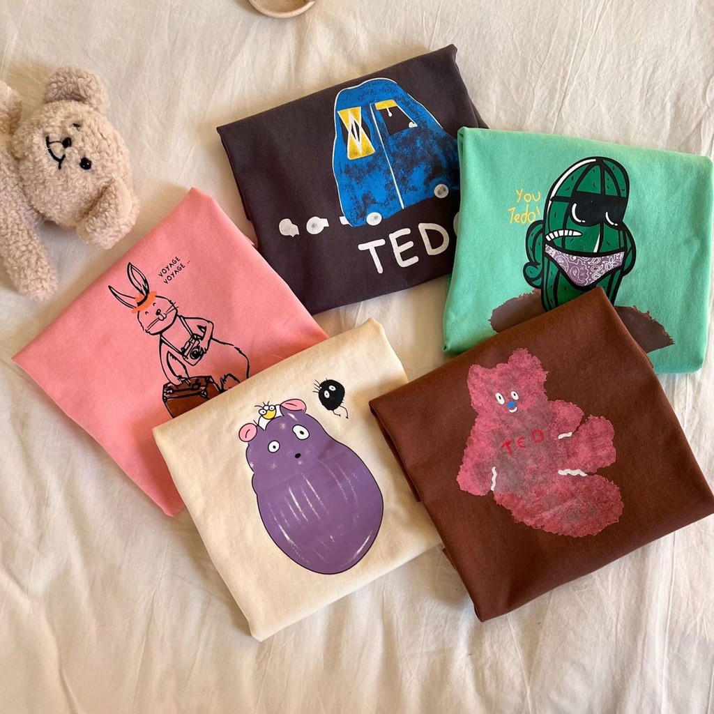 เวอร์ชั่นเกาหลีผ้าฝ้ายแท้เด็กพิมพ์สไตล์ใหม่แขนสั้นชายหญิงเด็กเสื้อผ้าเด็กแฟชั่นด้านบนการ์ตูนทุกการแข่งขันรอบคอฤดูร้อนด้านบน - รูปที่ 4